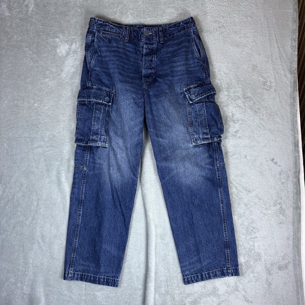 American Eagle Athletic Loose Cargo Jeans Mens 30x30 (Fits 30x27) Blue